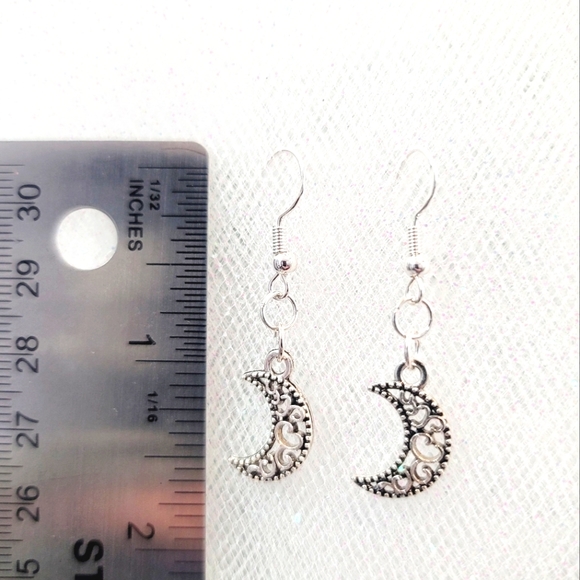 Short Hanging Crescent Moon Earrings - Picture 2 of 3